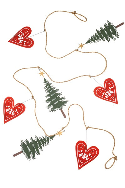 Christmas Tin Heart and Tree Garland