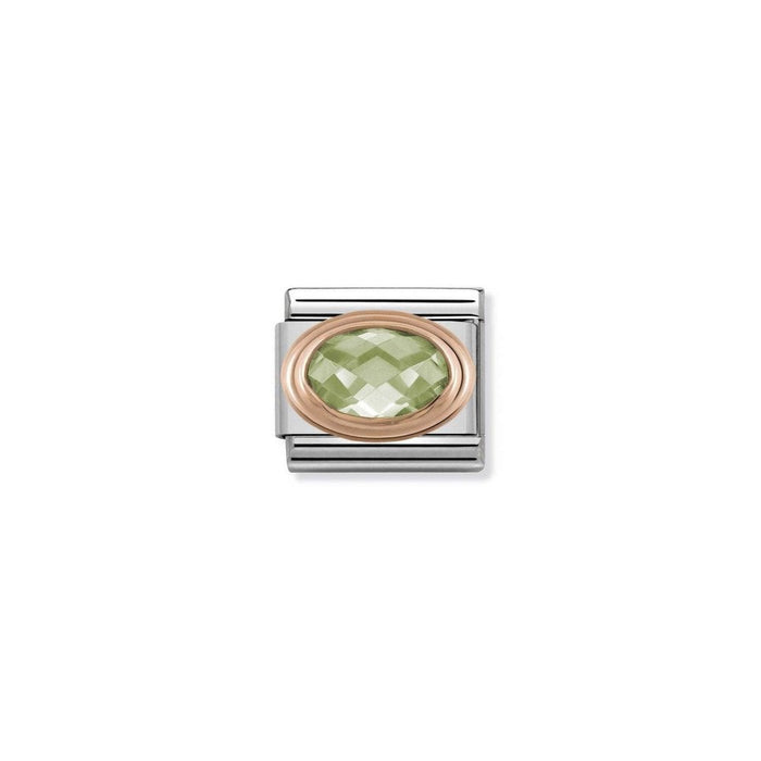 Classic Link 9K Rose Gold Faceted Cubic Zirconia Green Stone Charm