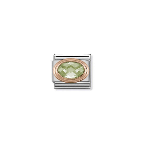 Classic Link 9K Rose Gold Faceted Cubic Zirconia Green Stone Charm