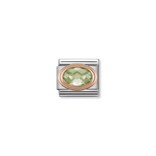 Classic Link 9K Rose Gold Faceted Cubic Zirconia Green Stone Charm