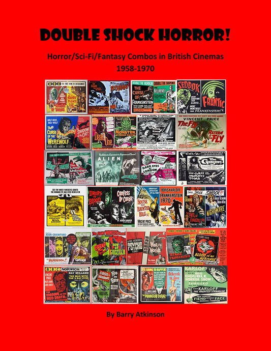 Book cover of 'Double Shock Horror!' with movie poster images on a red background