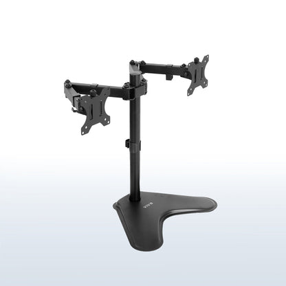 Black dual monitor stand on a white background