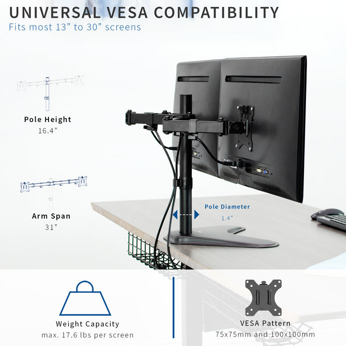 Monitor stand with VESA compatibility features on a white background