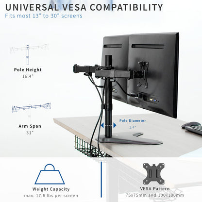 Monitor stand with VESA compatibility features on a white background