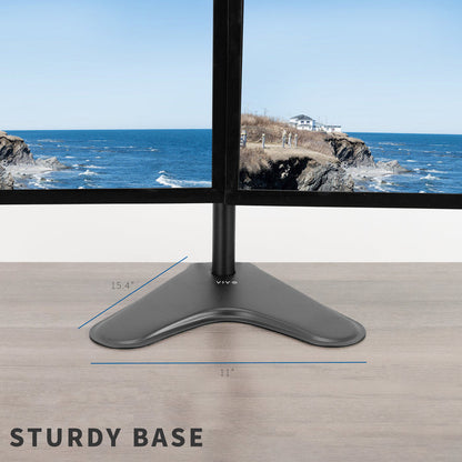 Table base with measurements against a scenic ocean backdrop