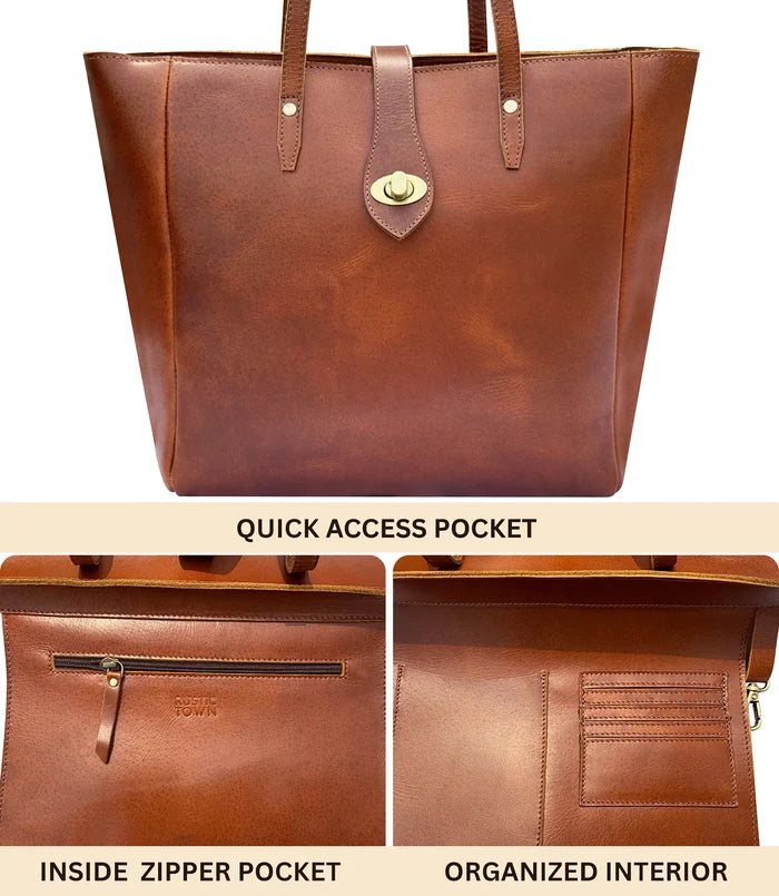 Eleanor Leather Tote Bag for Women - Classic Shoulder Bag