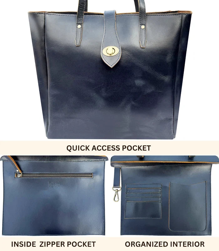 Eleanor Leather Tote Bag for Women - Classic Shoulder Handbag Purse