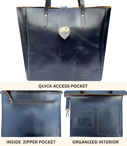 Eleanor Leather Tote Bag for Women - Classic Shoulder Handbag Purse