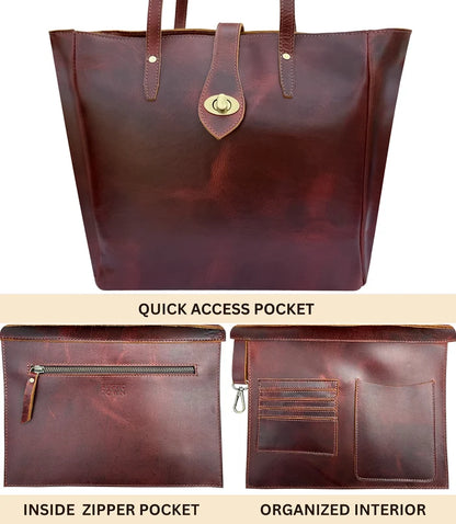 Eleanor Leather Tote Bag for Women - Classic Shoulder Handbag