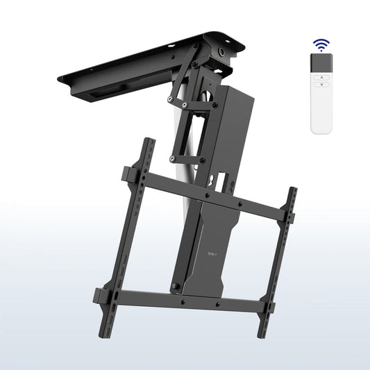 Electric Motorized Flip Down Pitched Roof Ceiling TV Mount with remote control.
