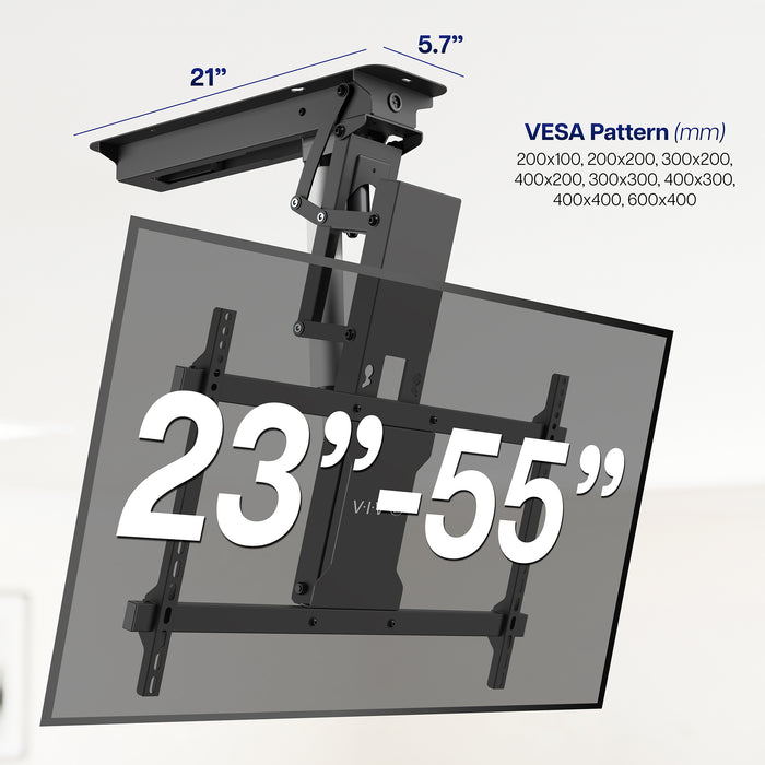 Electric Motorized Flip Down Pitched Roof Ceiling TV Mount with remote control.