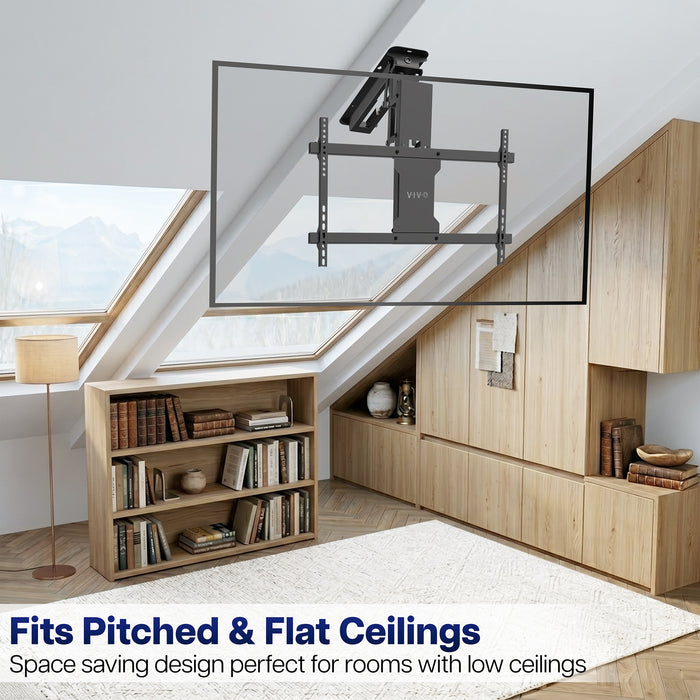 Electric Motorized Flip Down Pitched Roof Ceiling TV Mount with remote control.