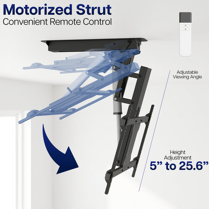 Electric Motorized Flip Down Pitched Roof Ceiling TV Mount with remote control.