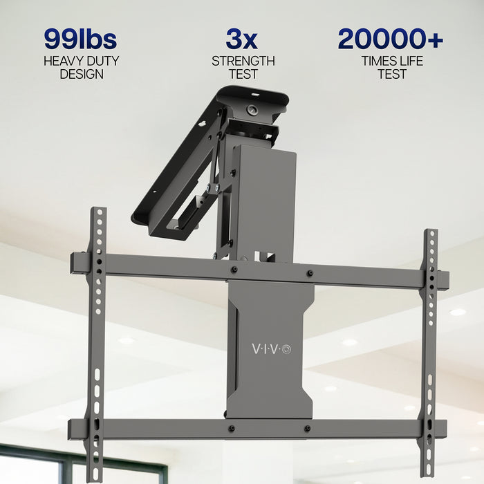 Electric Motorized Flip Down Pitched Roof Ceiling TV Mount with remote control.