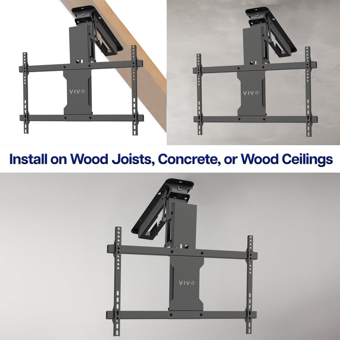 Electric Motorized Flip Down Pitched Roof Ceiling TV Mount with remote control.