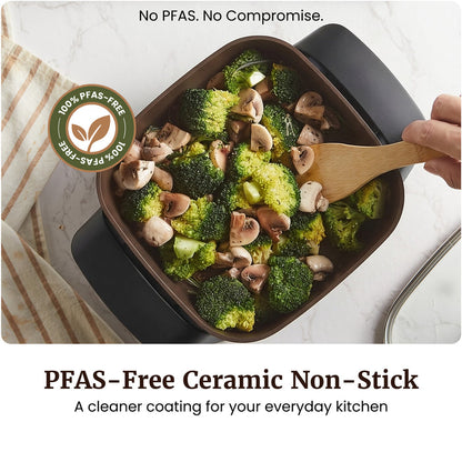 Electric Skillet 8"x8" PFAS-Free Ceramic Non-Stick