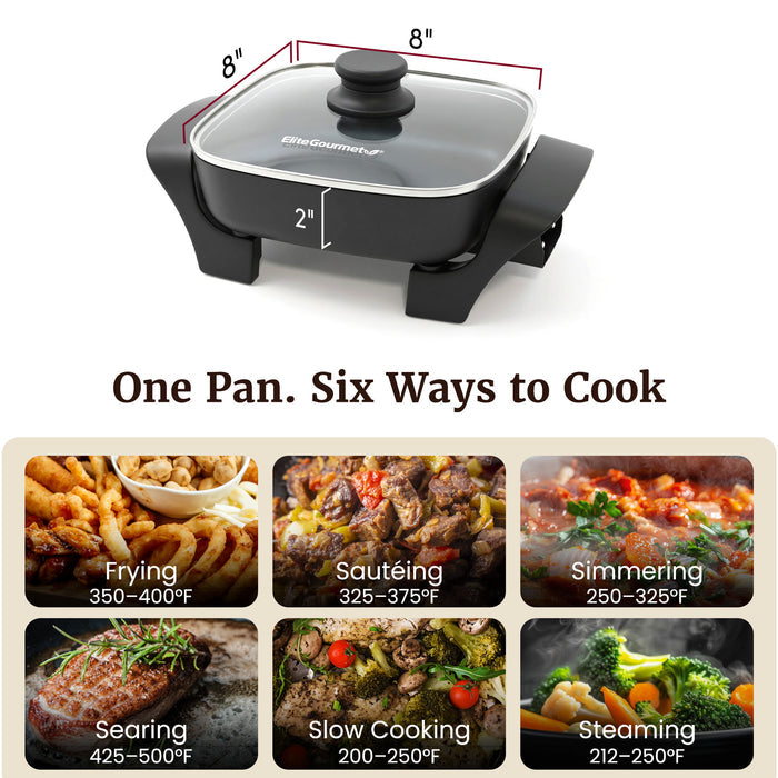 Electric Skillet 8"x8" PFAS-Free Ceramic Non-Stick