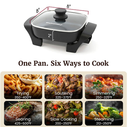Electric Skillet 8"x8" PFAS-Free Ceramic Non-Stick