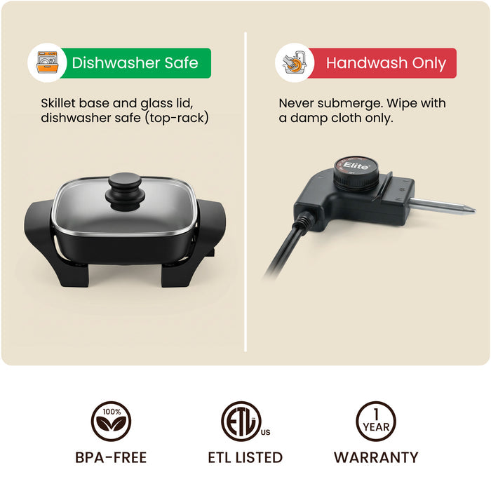 Electric Skillet 8"x8" PFAS-Free Ceramic Non-Stick