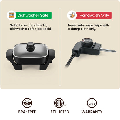 Electric Skillet 8"x8" PFAS-Free Ceramic Non-Stick