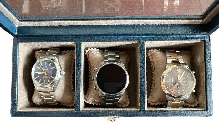 Elite Leather Watch Case - 3 Slots (Blue)