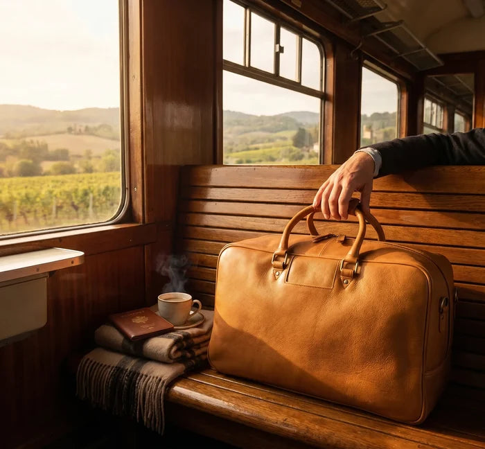Elixir Marco Leather Duffle Bag for Men : Dual Compartment Travel Carry-on