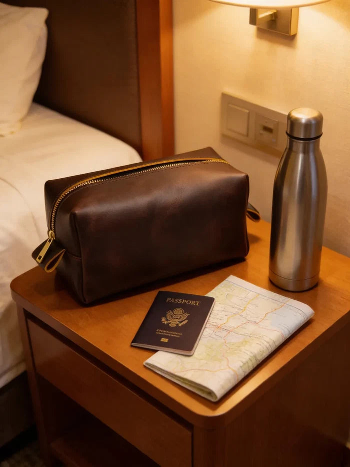 Elliot Full-Grain Leather Toiletry Bag | Classic Handcrafted Travel Dopp Kit