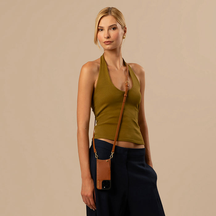 Emma Pebble Leather Crossbody Bandolier - Sienna/Gold