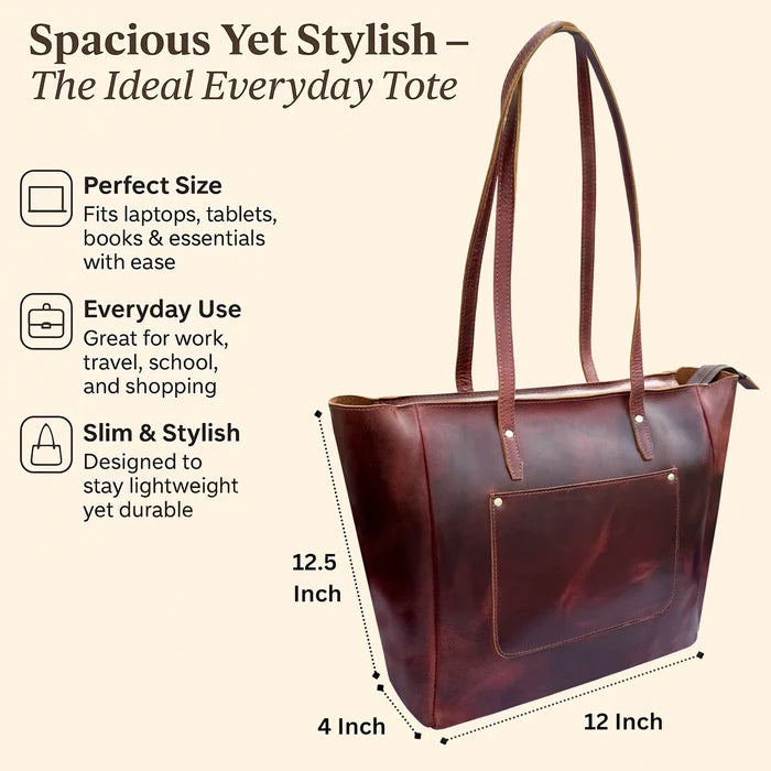 Evelyn Leather Tote Bag for Women - Shoulder Satchel Handbag