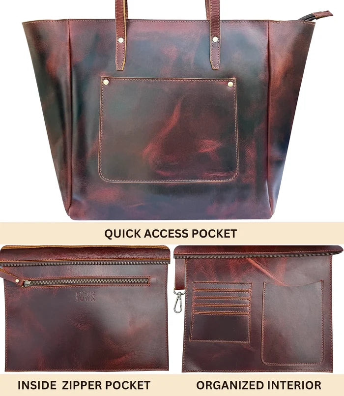 Evelyn Leather Tote Bag for Women - Shoulder Satchel Handbag