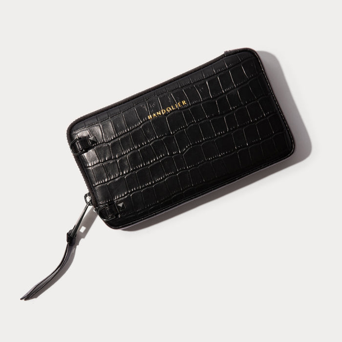 Expanded Zip Pouch - Black Croc/Pewter