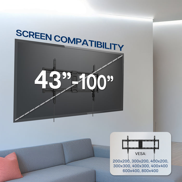 Sturdy adjustable TV wall mount for up to 100" screens