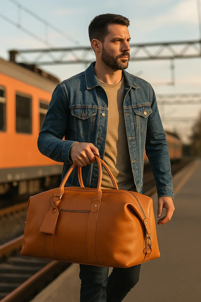 Falcon Leather Duffle Bag for Men - Weekender Overnight Bag