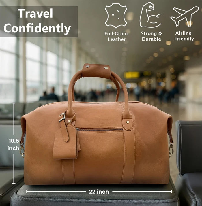 Falcon Leather Duffle Bag for Men - Weekender Overnight Bag
