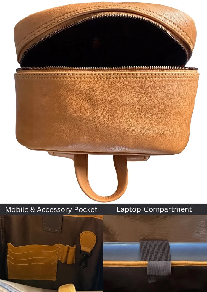 Full-Grain Leather Backpack - Laptop & Travel Rucksack
