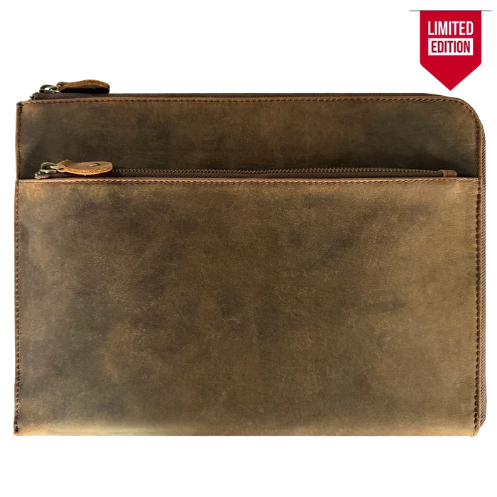 Full Grain Leather Laptop Sleeve with Integrated Hand Strap
