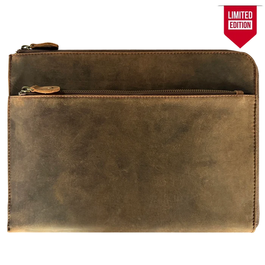 Full Grain Leather Laptop Sleeve with Integrated Hand Strap