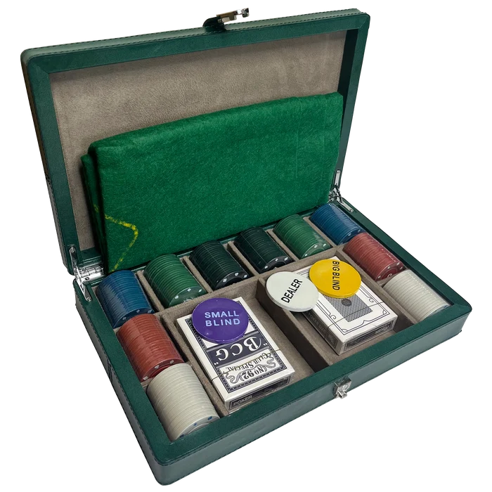 Full-Grain Leather Poker Chip Set | Complete Luxury Game Night Box (Green)