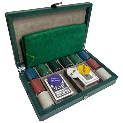 Full-Grain Leather Poker Chip Set | Complete Luxury Game Night Box (Green)