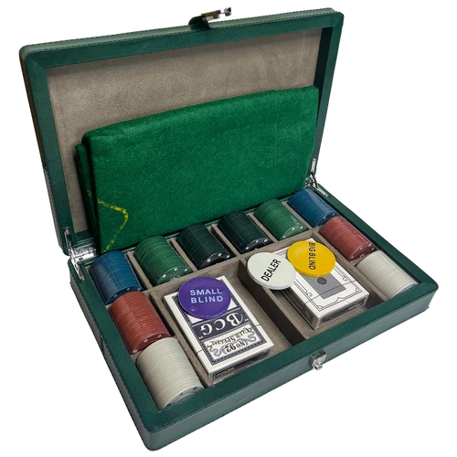 Full-Grain Leather Poker Chip Set | Complete Luxury Game Night Box (Green)