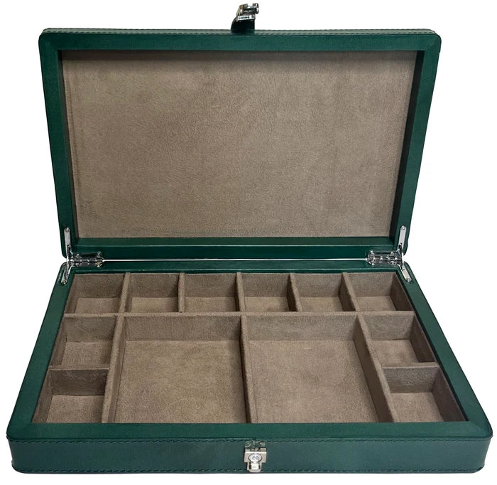 Full-Grain Leather Poker Chip Set | Complete Luxury Game Night Box (Green)