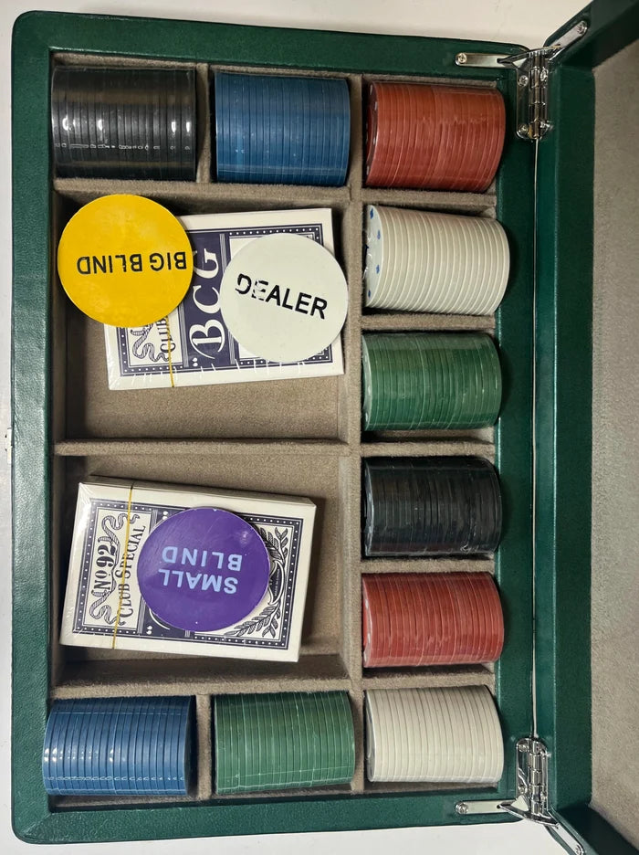 Full-Grain Leather Poker Chip Set | Complete Luxury Game Night Box (Green)