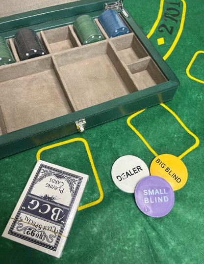 Full-Grain Leather Poker Chip Set | Complete Luxury Game Night Box (Green)
