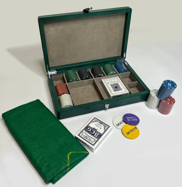Full-Grain Leather Poker Chip Set | Complete Luxury Game Night Box (Green)