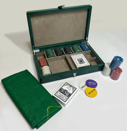 Full-Grain Leather Poker Chip Set | Complete Luxury Game Night Box (Green)