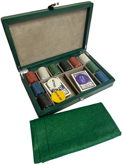 Full-Grain Leather Poker Chip Set | Complete Luxury Game Night Box (Green)