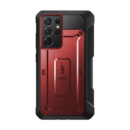 Galaxy S21 Ultra Unicorn Beetle Pro Rugged Case with S-Pen Holder - Metallic Red