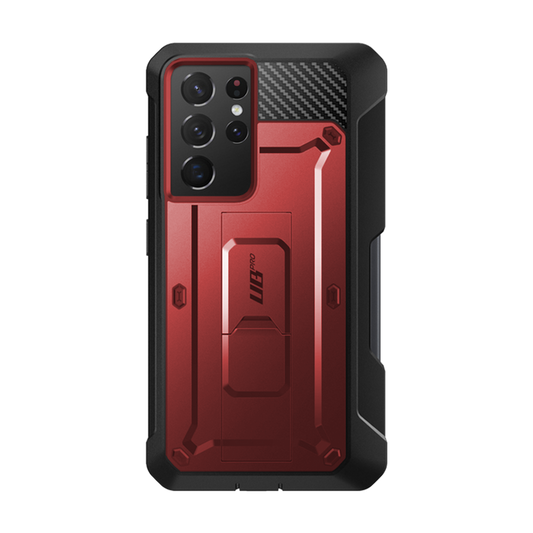 Galaxy S21 Ultra Unicorn Beetle Pro Rugged Case with S-Pen Holder - Metallic Red