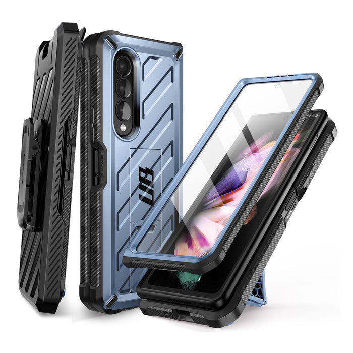 Galaxy Z Fold3 Unicorn Beetle Kickstand Case with Screen Protector-Metallic Blue