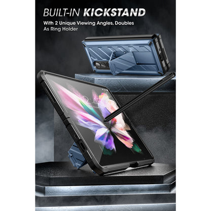 Galaxy Z Fold3 Unicorn Beetle Kickstand Case with Screen Protector-Metallic Blue